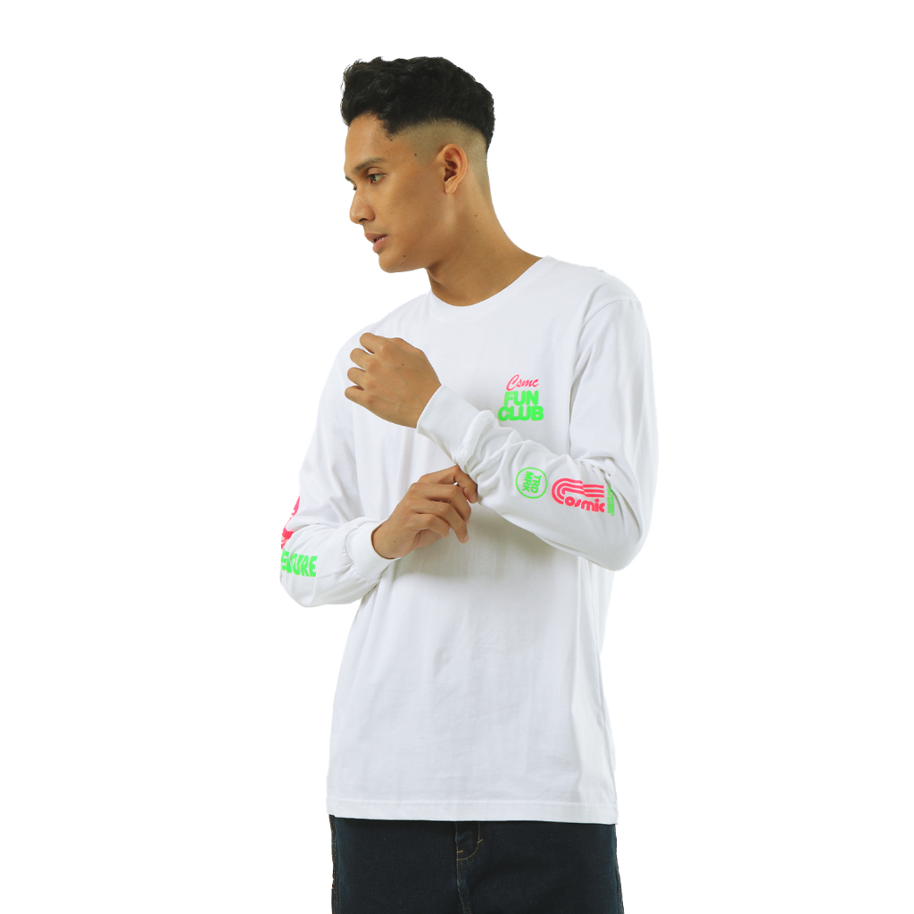 Cosmic T-Shirt Pria NEON WHITE Ls Kaos Lengan Panjang