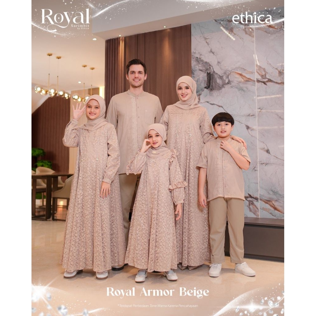 SARIMBIT ETHICA ROYAL ARMOR BEIGE GAMIS BRUKAT KOKO COUPEL KELUARGA LEBARAN ELEGAN