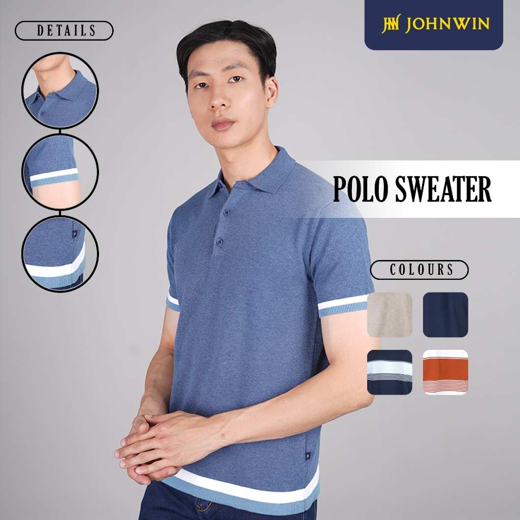 Johnwin - Polo Sweater - Polo Shirt - Kaos Polo - Line - Biru - Polos - ASW.663.D052.001.C