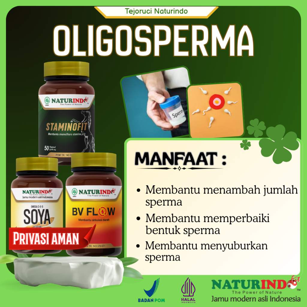 Oligosperma - Naturindo | Staminofit + BV Flow + Soya Lecithin | Herbal Aman & Halal MUI