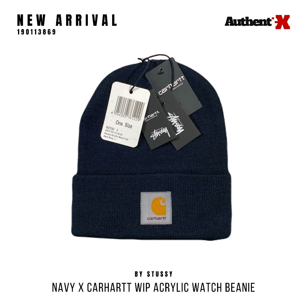 TOPI STUSSY X CARHARTT BEANIE HAT | NAVY ORIGINAL