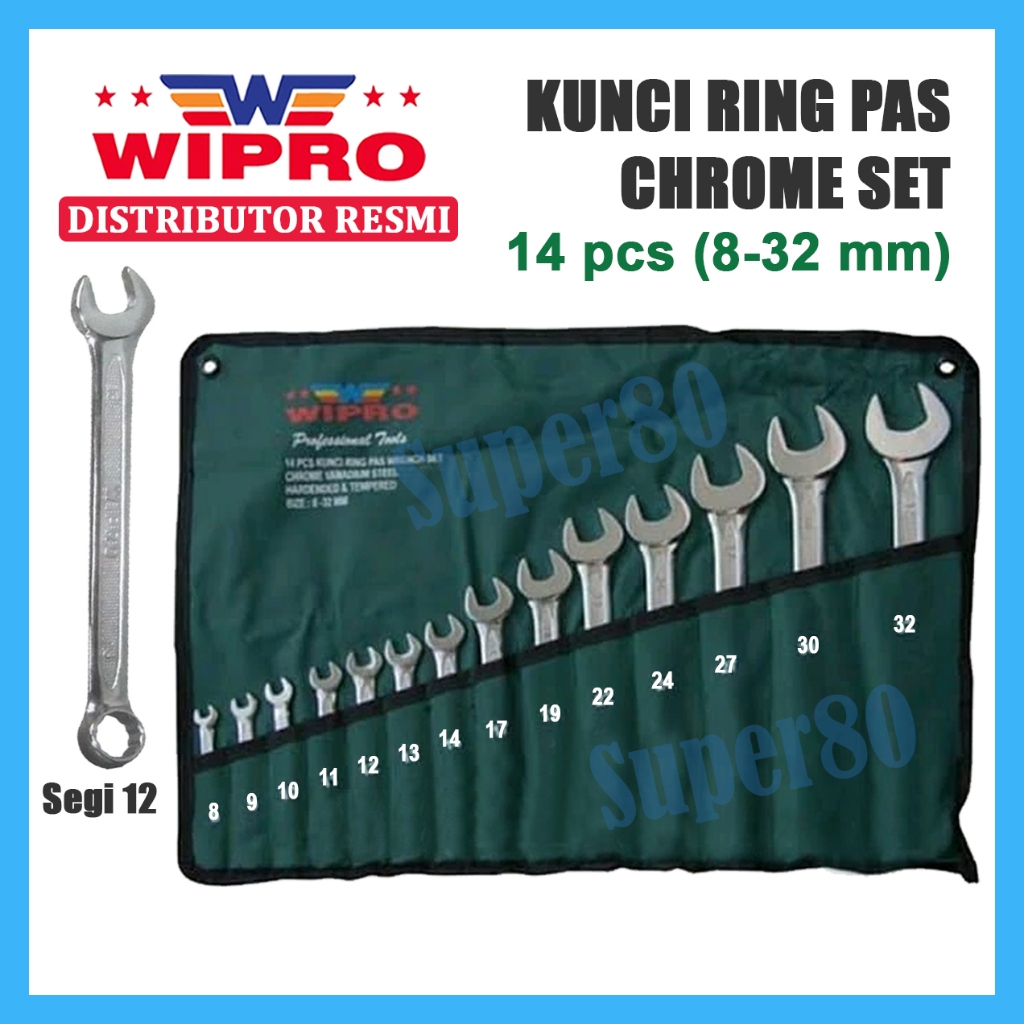 Wipro Kunci Ring Pas 1 Set 14pcs Chrome Plated CRV 8-32 mm