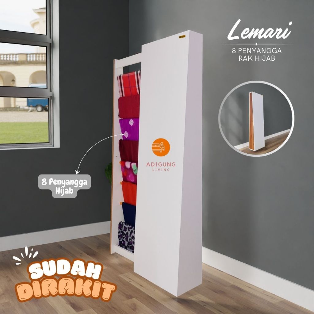Rak Hijab Berdiri Full Body Minimalis - Lemari Hijab 8 Penyangga Tanpa Cermin/Kaca-Mira-A118
