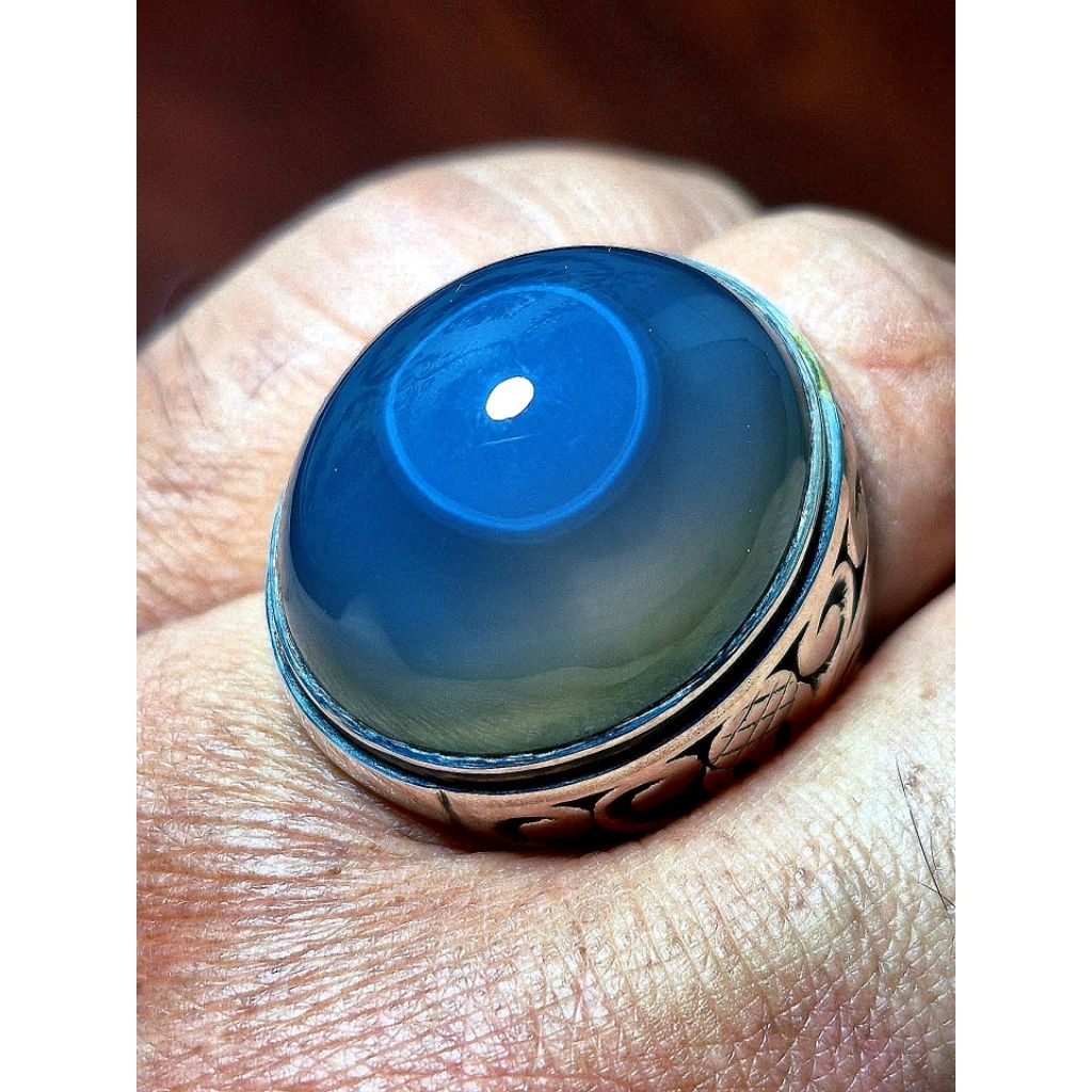 Natural batu akik cimpago biru sulaiman mata ring perak