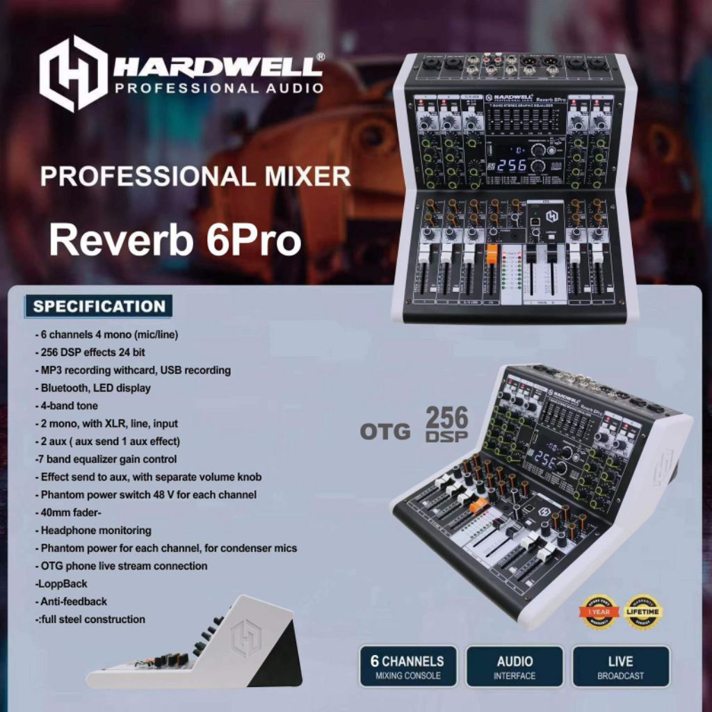 Mixer Audio Hardwell Reverb 6 Pro - REVERB6 PRO Audio Mixer 6 CH Karaoke USB Bluetooth Original