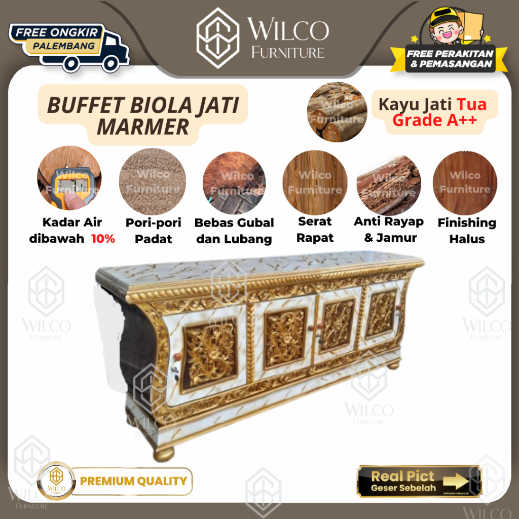 Buffet Jati Biola Finishing Marmer | Buffet TV Rak TV Jati Biola