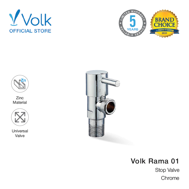 Stop Kran Volk Rama-01 Ukuran 1/2 Warna Krom Bahan Babet Zinc Chrome Untuk WC Kloset Wastafel Keran 