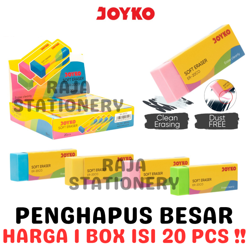 JOYKO ERASER COLOUR PENGHAPUS JOYKO BESAR WARNA WARNI UJIAN ANAK ER-20CO BOX [20PCS]