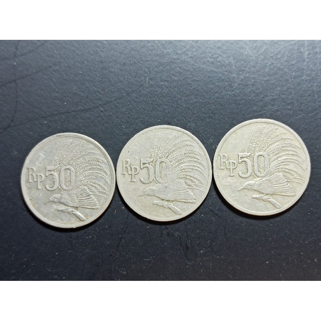 koin kuno Indonesia 50 rp tahun 1971 3 keping. k219