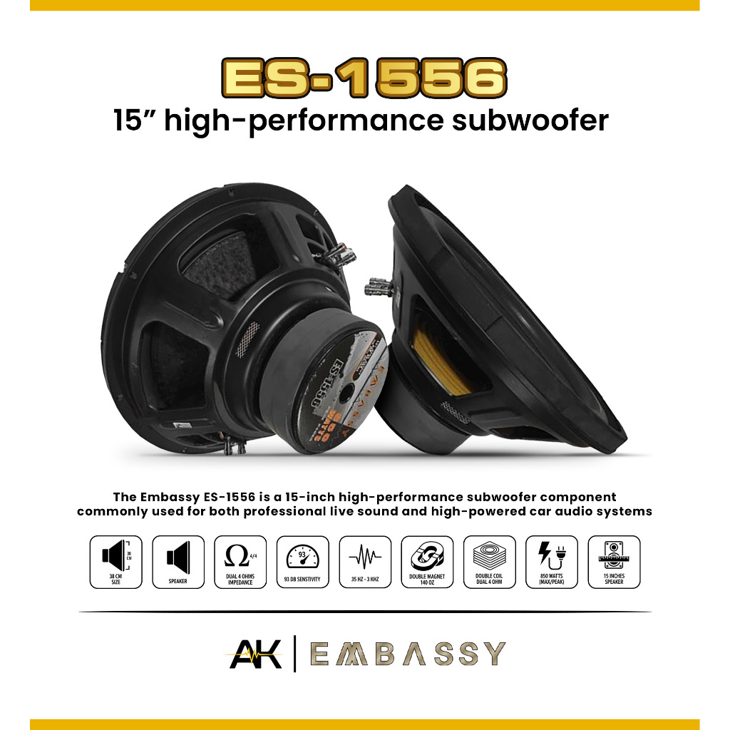 SUBWOOFER 15 Inch DOUBLE COIL DOUBLE MAGNET EMBASSY ES 1556