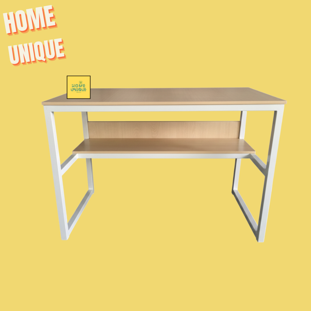 HOMEUNIQUE Meja Kerja Belajar Rak Bawah/ Meja Kantor/ Meja Kasir/ Meja TV/ Meja Les/ Meja Kos (PTUKS
