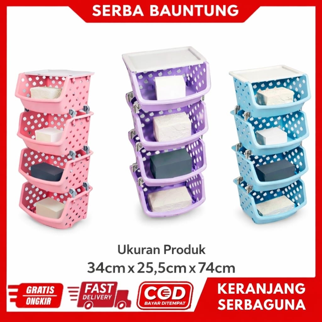 RAK PLASTIK KERANJANG SERBAGUNA 4 SUSUN KERANJANG LAUNDRY KERANJANG APEL KERANJANG BUAH SAYUR KERANJ
