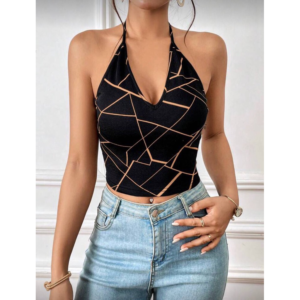Geo Print Backless Halter Top