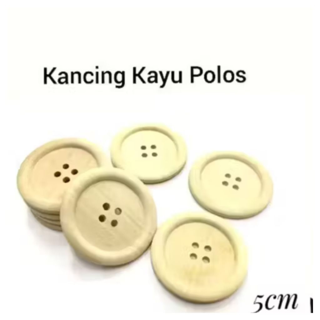 PER 1 BIJI - KANCING KAYU KREM BESAR UK 5 CM