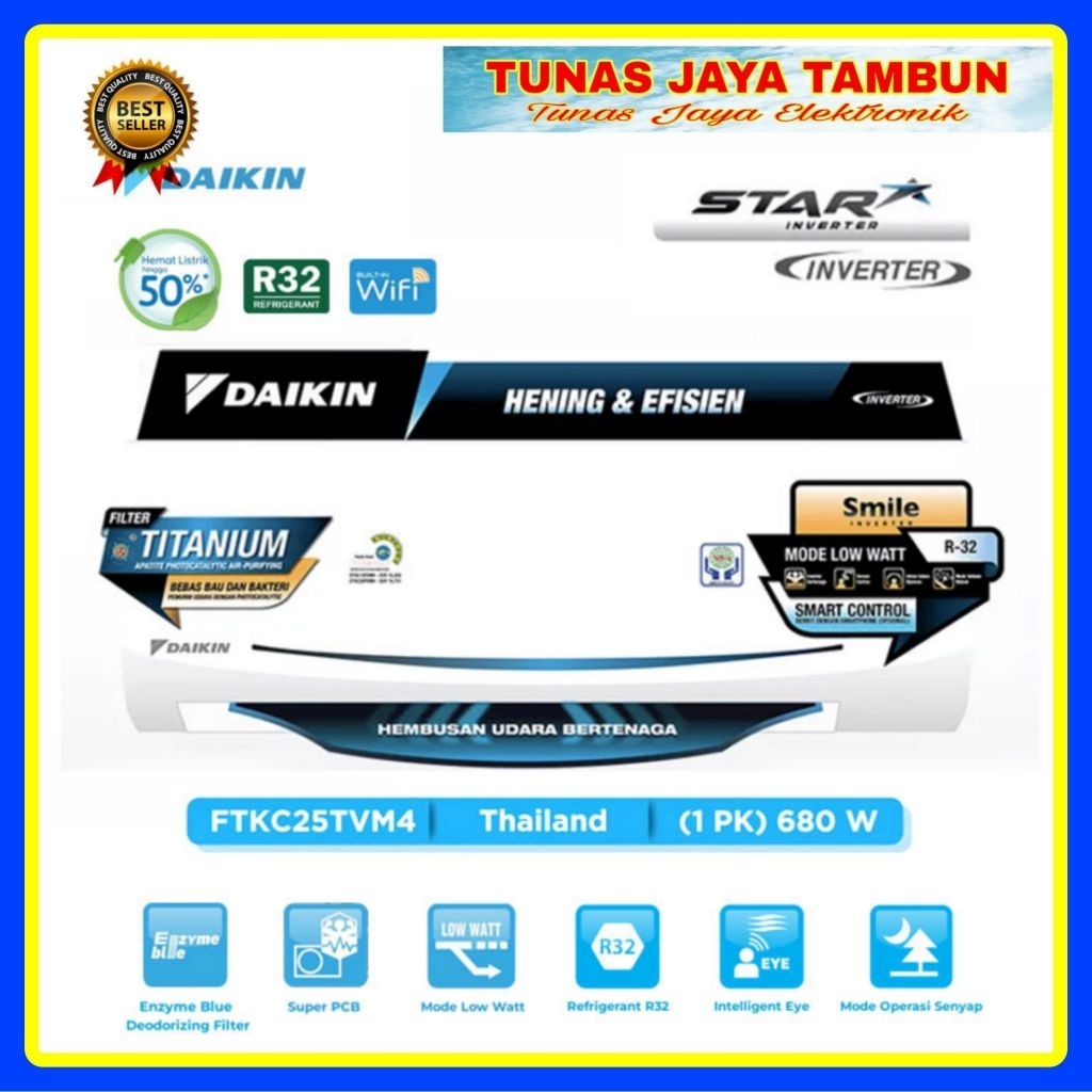 DAIKIN AC INVERTER STAR FTKC 25 TVM 4 / AC DAIKIN FTKC 25TVM4 THAILAND INVERTER STAR 1 PK