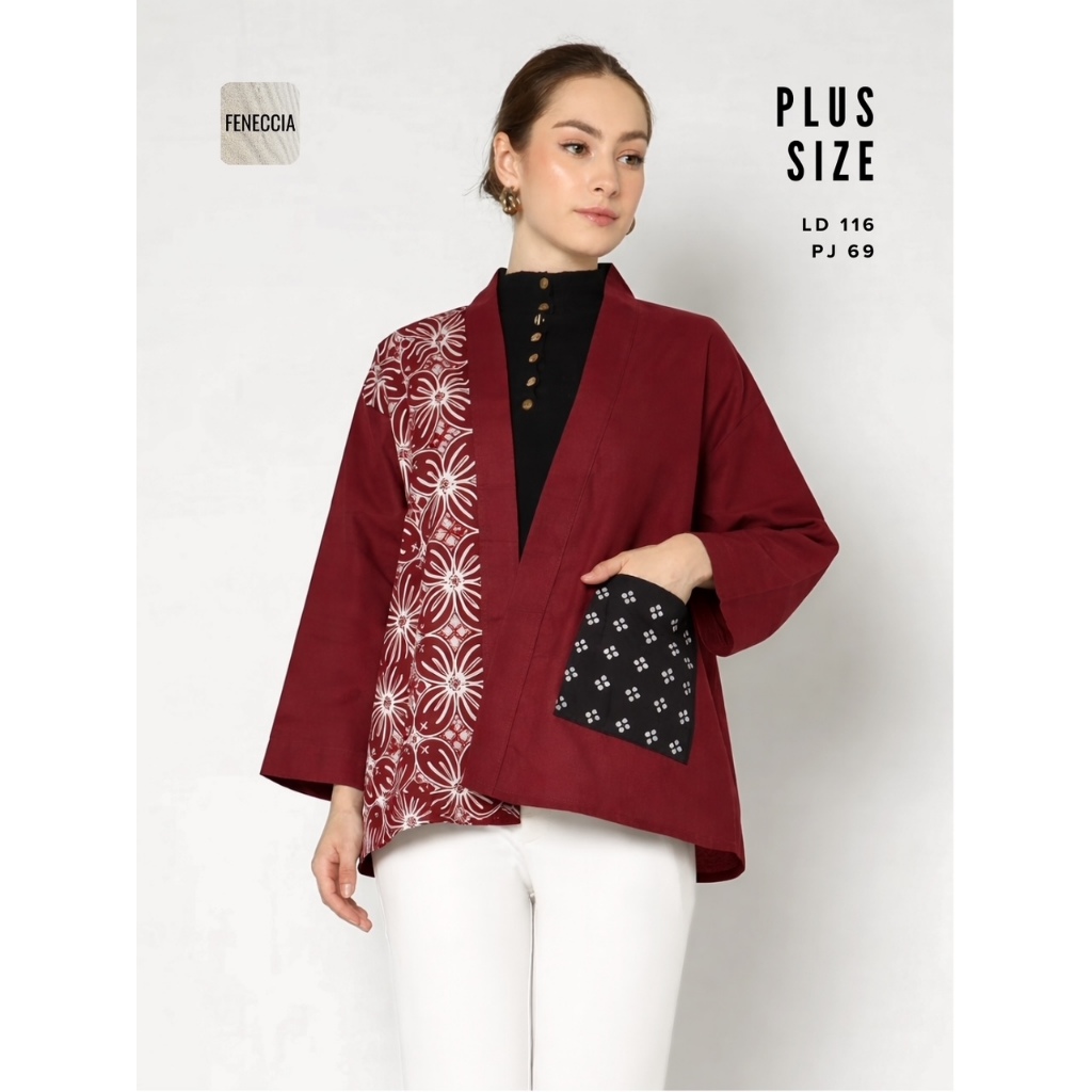 WDIN Top Outer - Kimono Batik Lengan Panjang Katun Rami