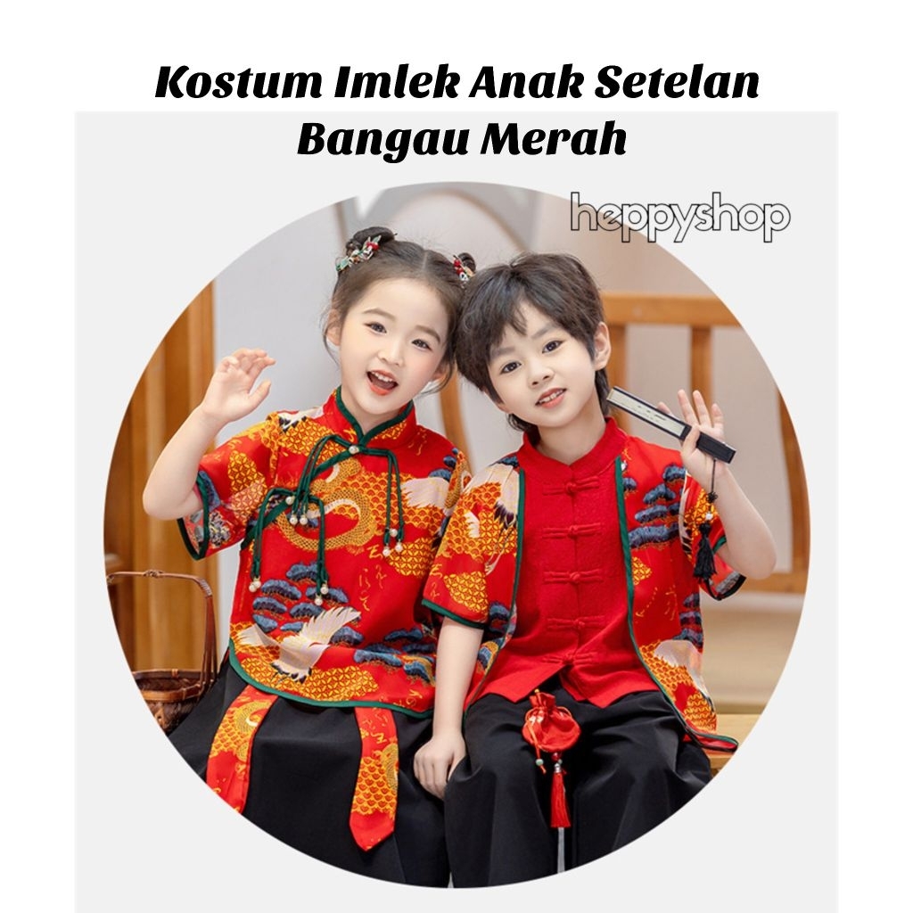 Kostum Imlek Anak Setelan Bangau Merah Baju Hanfu Cina China Laki Laki Perempuan