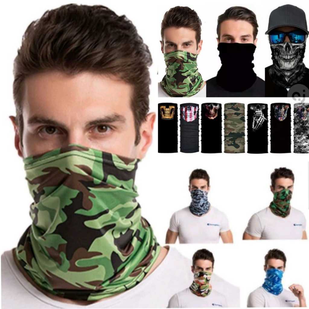 12 Pcs Masker B4ff Bandana Motif dan Hitam Polos Multy Fungsi/Masker  Buff Berkendara