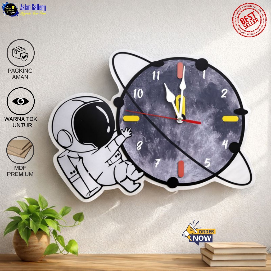 dinding aesthetic tempel Jam Dinding Estetik Tempel Astronot Besar untuk Dekorasi Kamar Anak tempel 