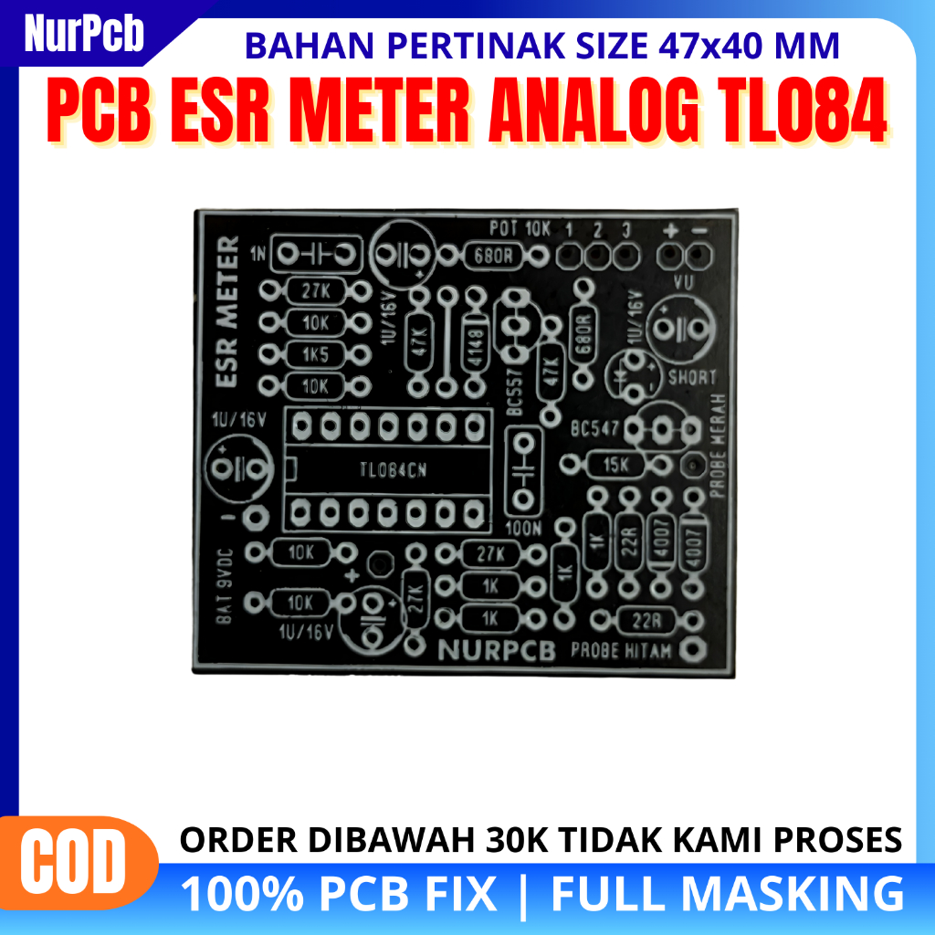 NUR PCB - PCB ESR Meter Analog TL084 Fullmasking 4.7 x 4 cm Alat Cek Elco