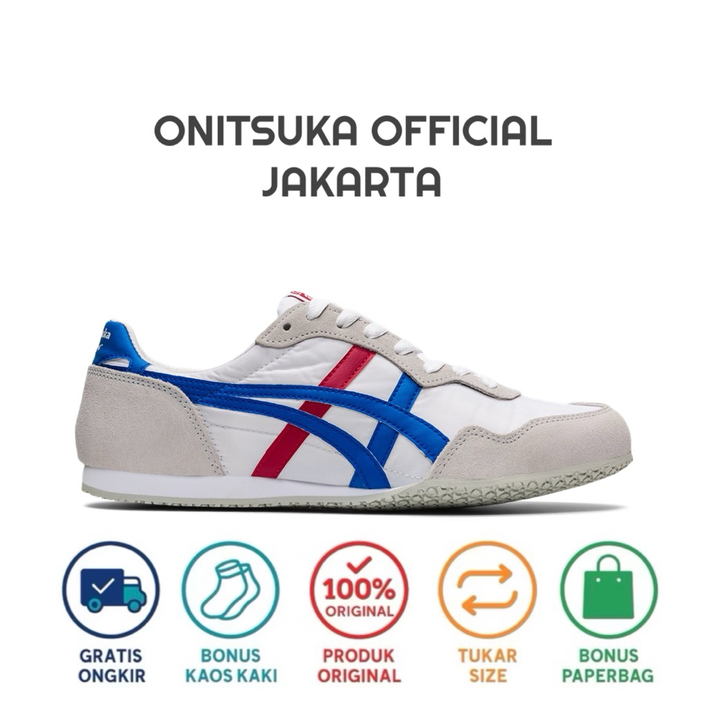 Sepatu Sneakers Onitsuka Tiger Serrano White Blue Red Unisex