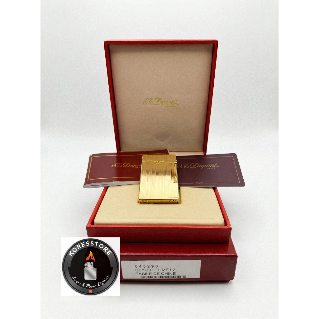 S.T. Dupont Ligne 2 Gold Brushed Finish - Authentic Luxury Lighter Pemantik Dupont Original Full Set