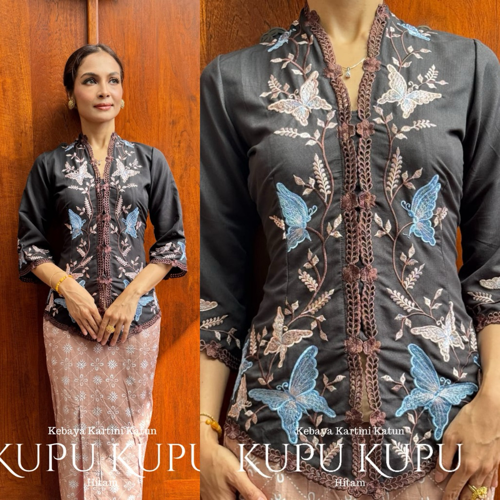 Kebaya Bali Encim Bordir Kupu-Kupu Special Warna Hitam | Kebaya Bali | Kebaya Hitam | Kebaya Encim