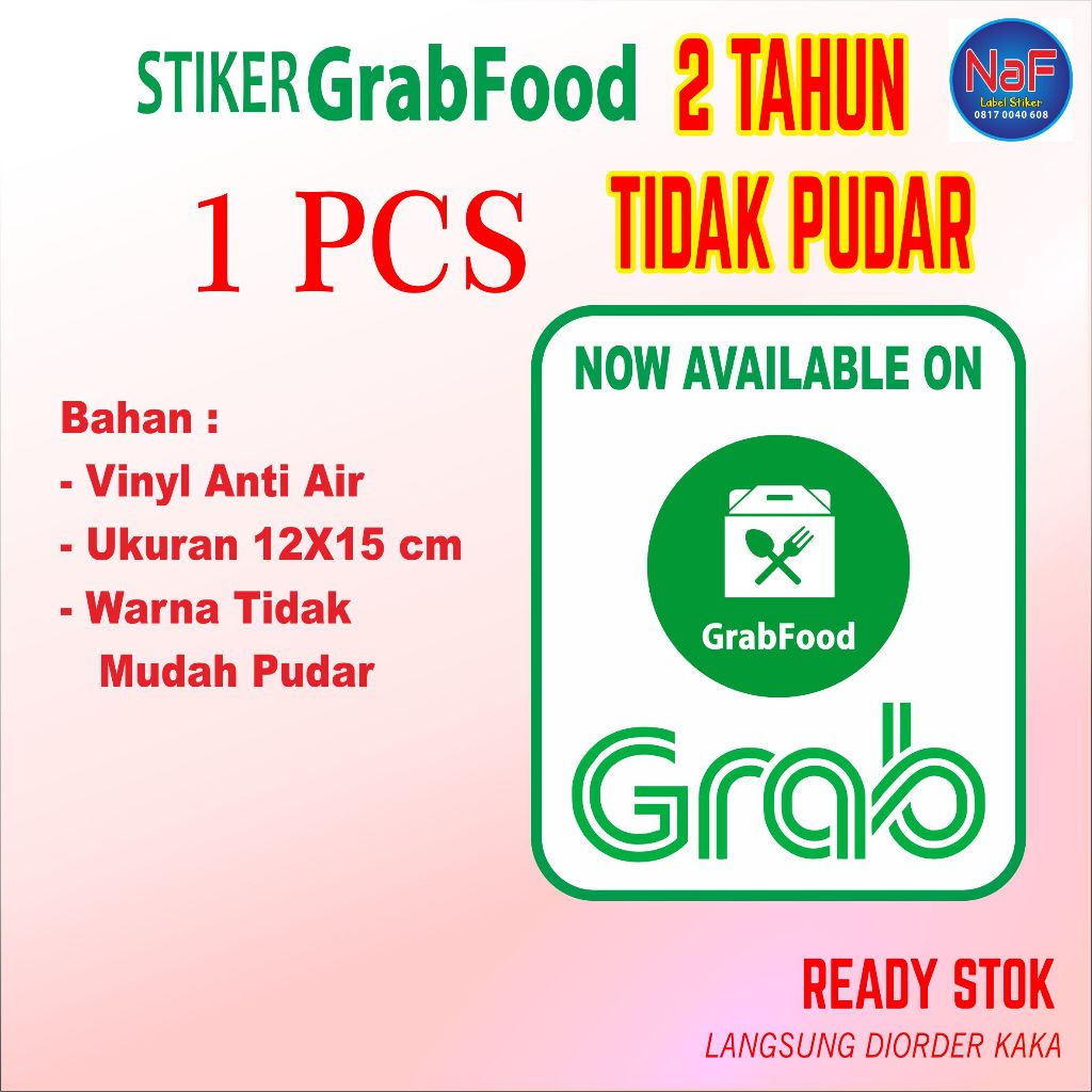 Stiker Grabfood available on cafe jualan online delivery vinyl anti air