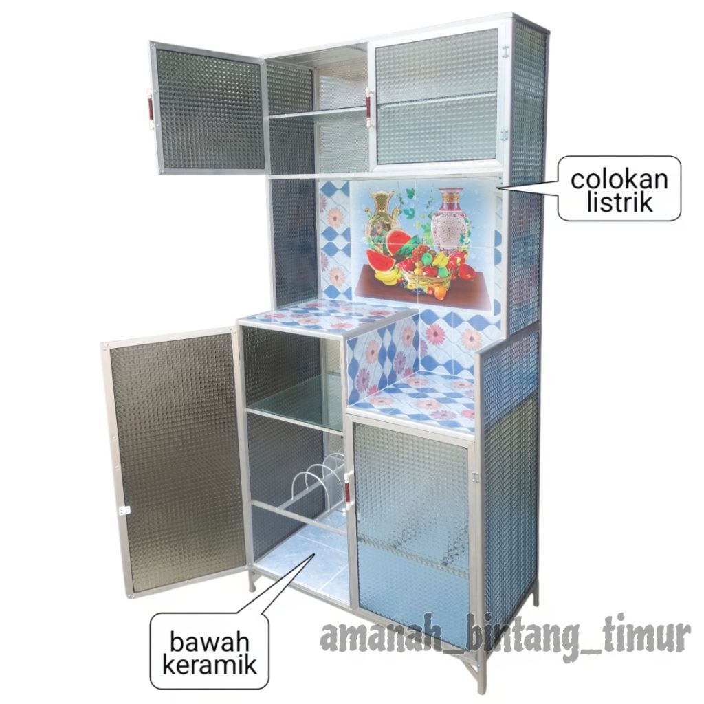 rak piring keramik kaca alumunium 2 pintu legok bawah keramik