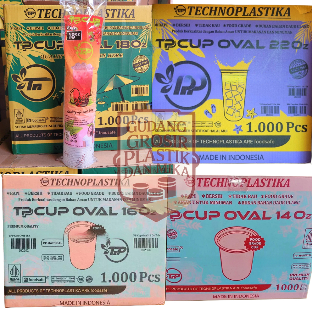 [ 1 KARTON 1000PCS ] TECHNOPLASTIKA Gelas Plastik Oval 14OZ , 16OZ ,18OZ , 22OZ Oval / TPP Cup Oval
