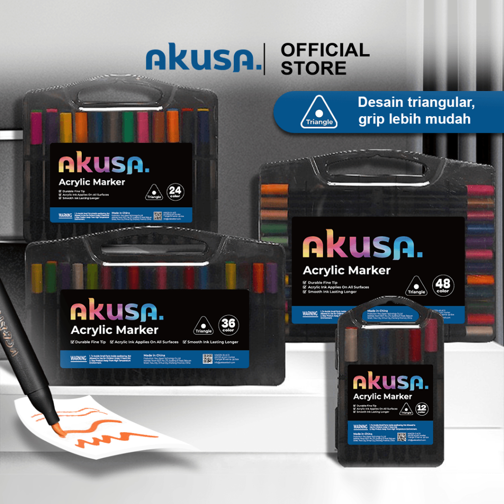 AKUSA Marker Acrylic Brush 12/24/36/48/60/72/80Warna Spidol Akrilik DIY Sketch Painting Tinta Waterp