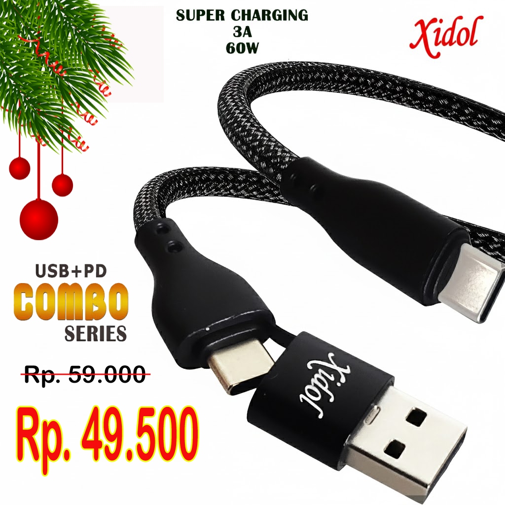 KABEL XIDOL COMBO TYPE C + USB BERGARANSI