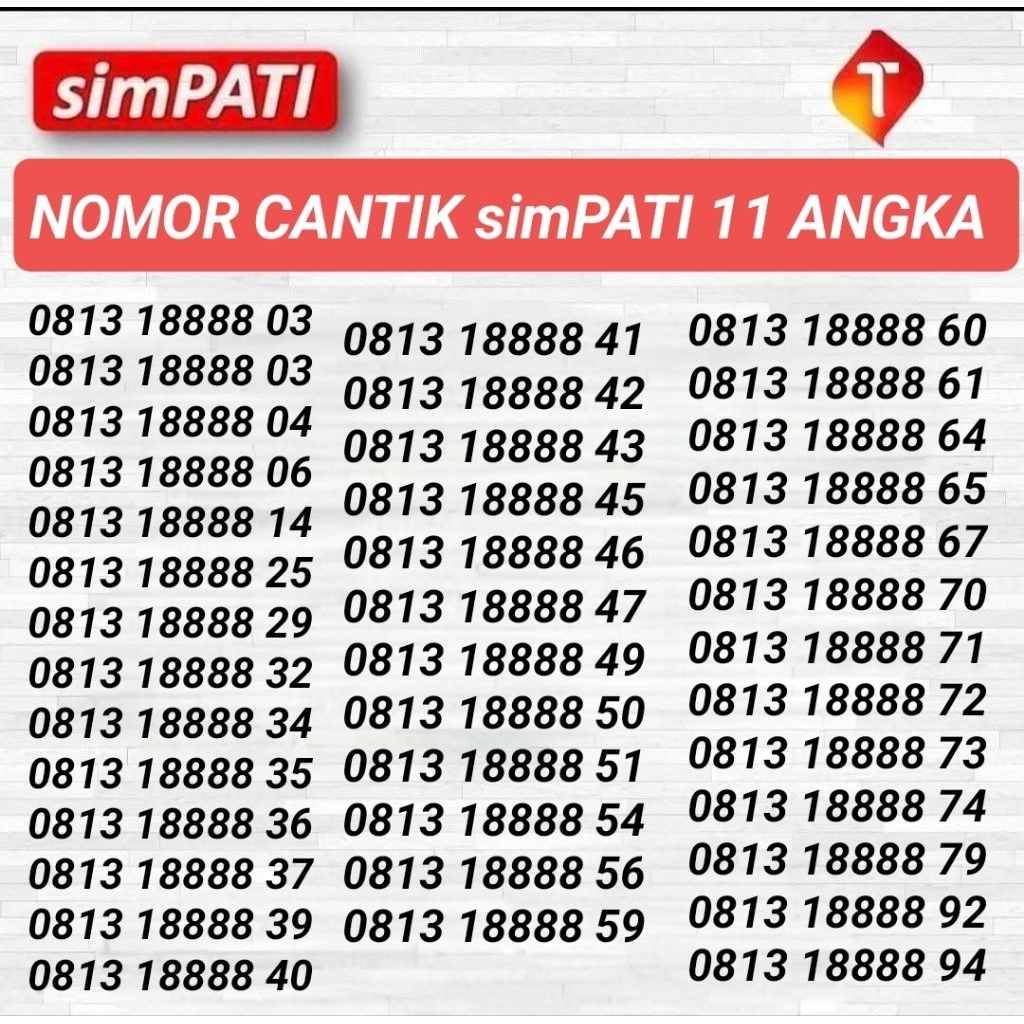 NOMOR CANTIK TELKOMSEL 11 DIGIT - NOMOR CANTIK SIMPATI 11 DIGIT 8888