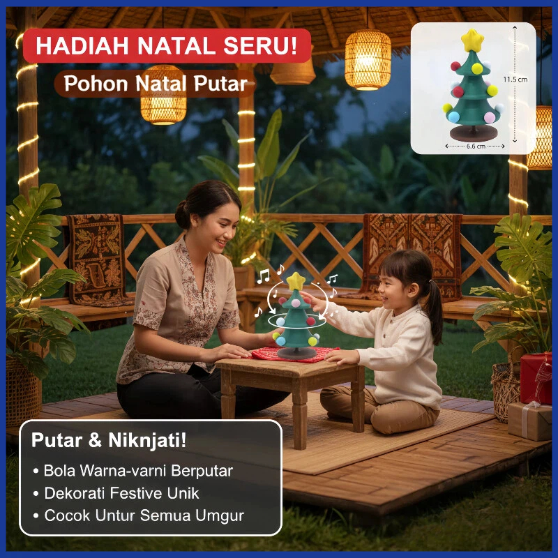 Pohon Natal | Hiasan Natal Mini Berputar | Kado Natal Anak Unik