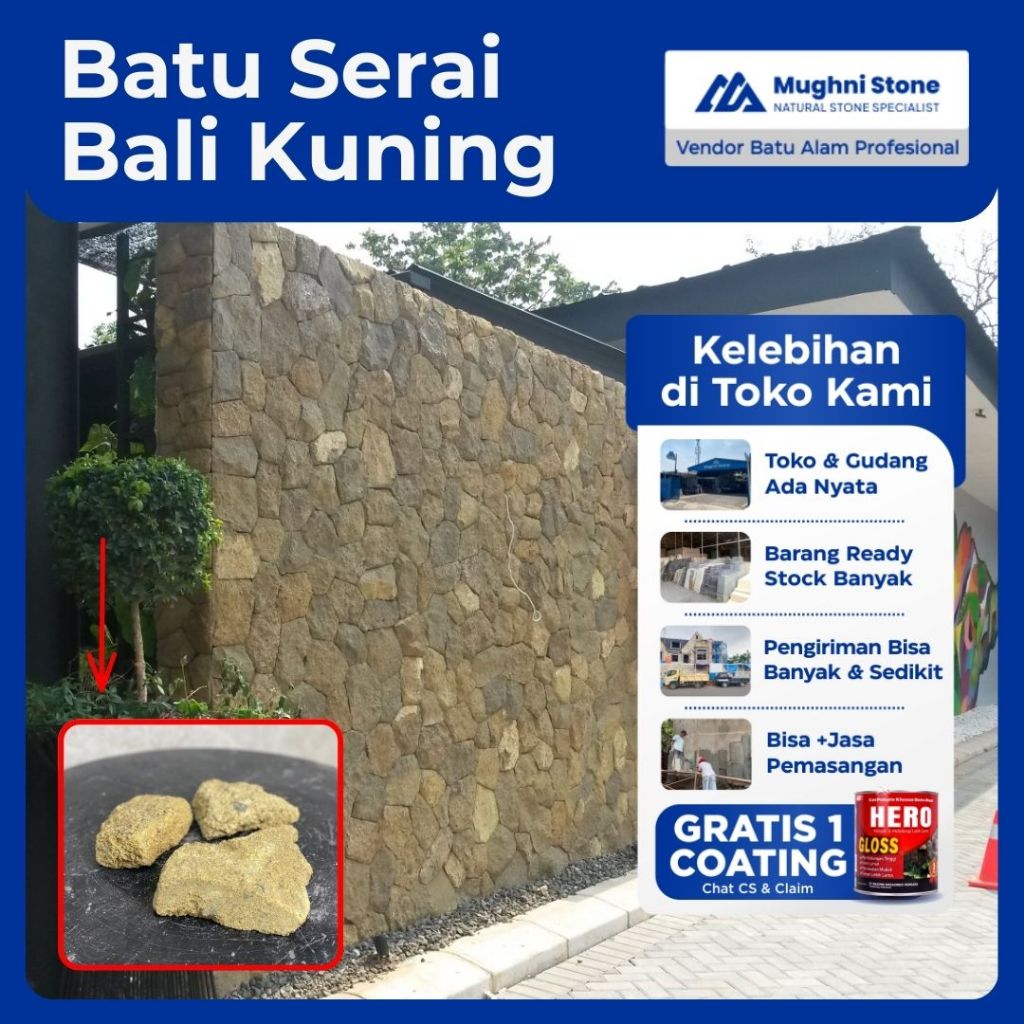 Batu Alam Serai Bali Kuning Estetik untuk Dinding Rumah - Bisa + Jasa Pemasangan