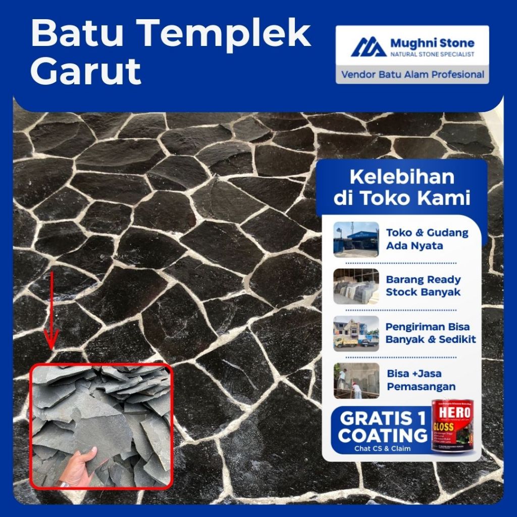 Batu Alam Templek Garut Hitam untuk Lantai atau Dinding – Bisa + Jasa Pemasangan