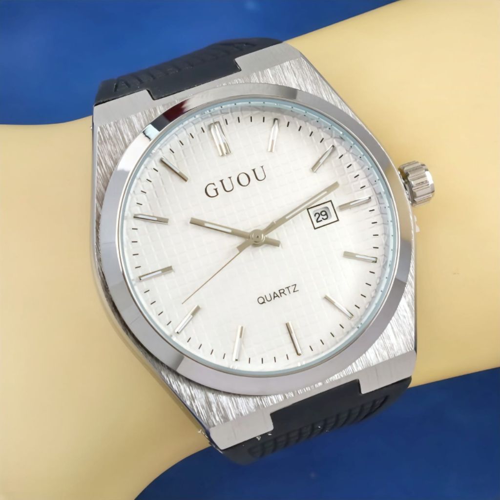 Jam Tangan Pria GUOU Fashion Sport Luxury - Case Tekstur Brushed Dial Carbon dengan Fitur Tanggal