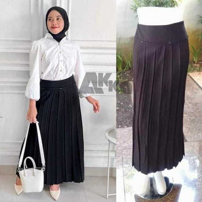 Rok Kantor Plisket Kuliah Wanita Kerja Dewasa Bahan Premium Tebal Lembut Adem