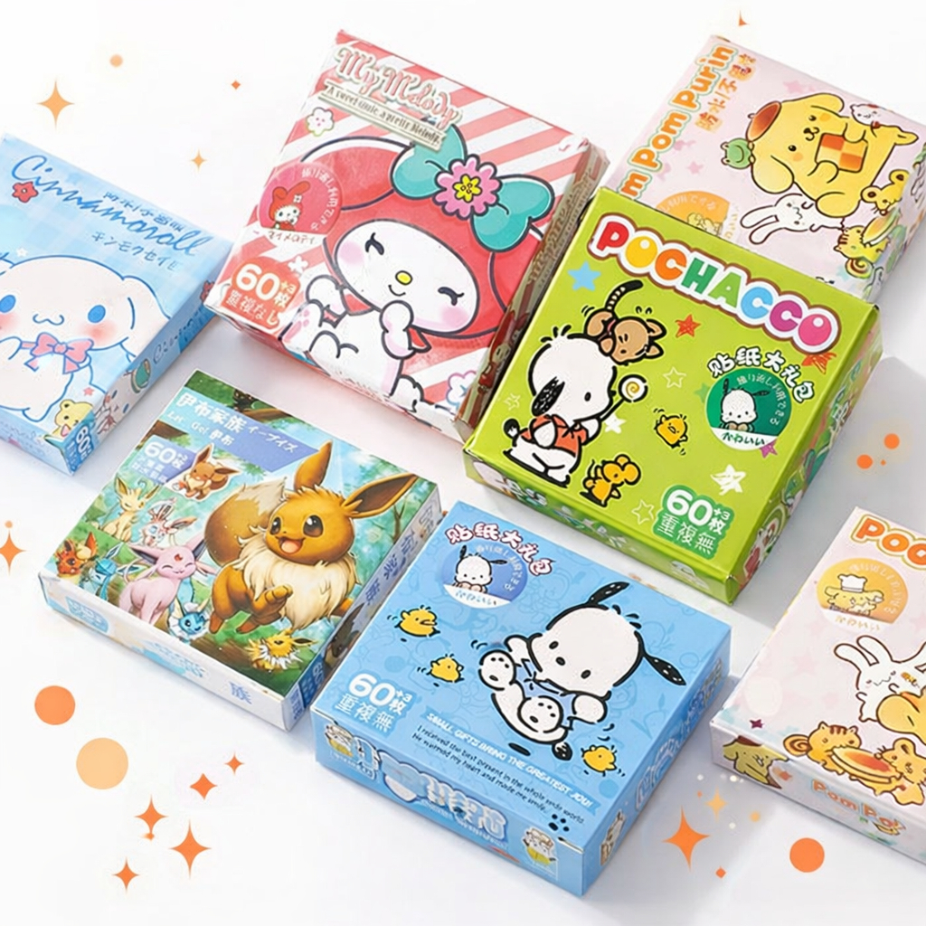 COD 1 SET ISI 60 DAN 100 LEMBAR KEPING STIKER LUCU KARTUN KAWAII CUTE FREE BOX / STIKER WATERPROOF K