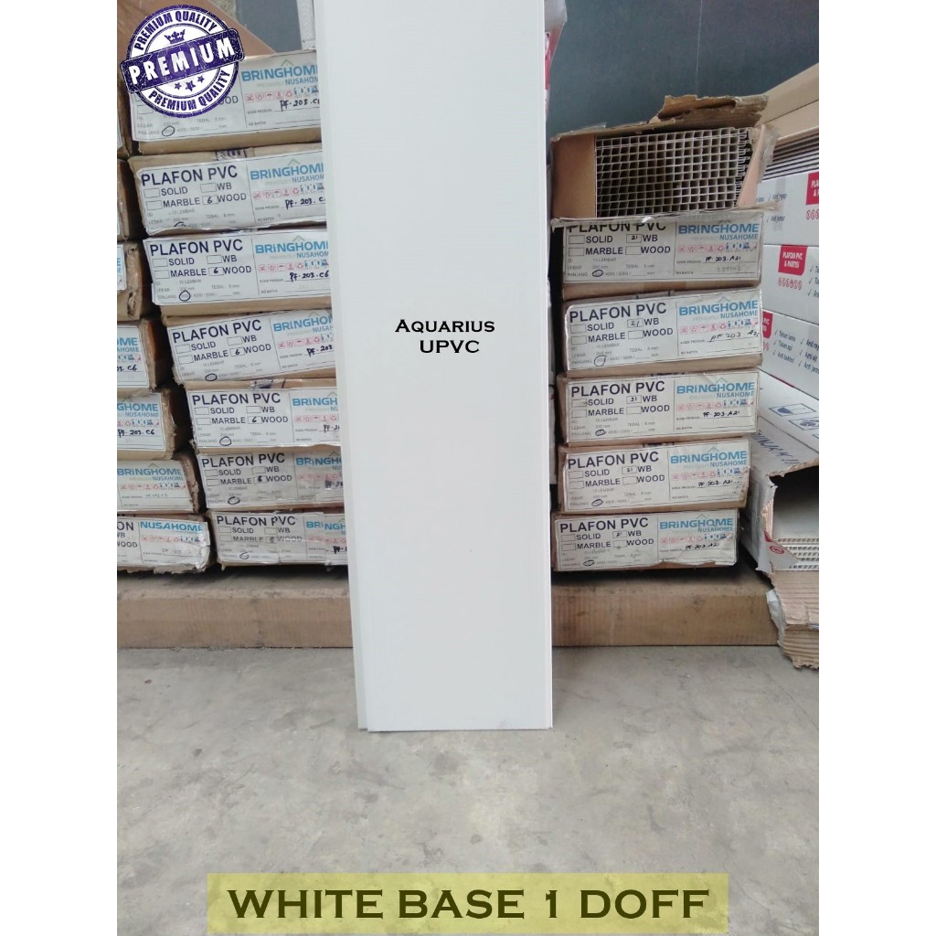 Plafon PVC Motif Putih White Base 1 Doff Tebal 8mm Lebar 20cm Anti Air Rayap Kwalitas Premium