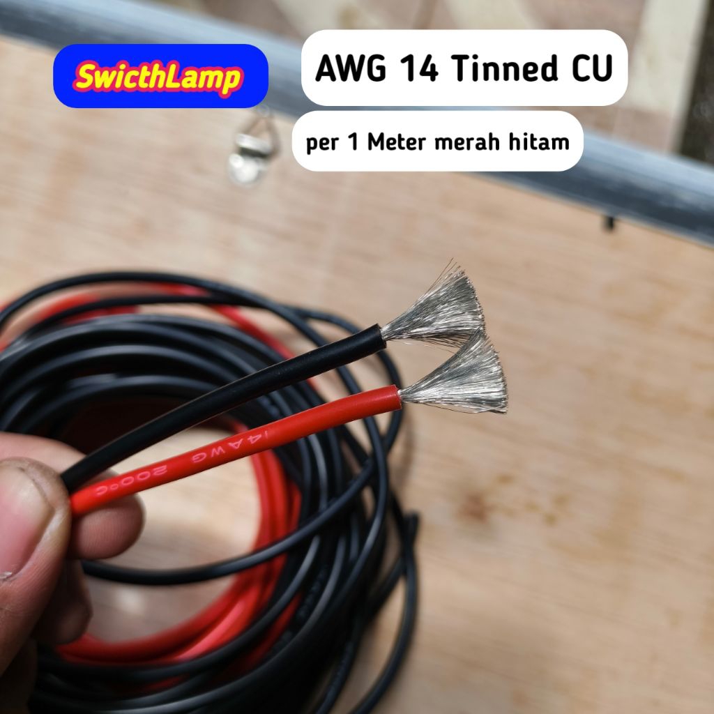 1 Meter AWG 14 merah hitam Tinned CU kabel Aki lentur kuat amper tinggi
