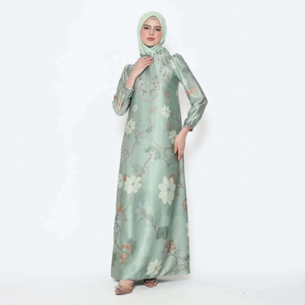 DEFECT SALE Florisa Sage Green Dress Elegan & Mewah
