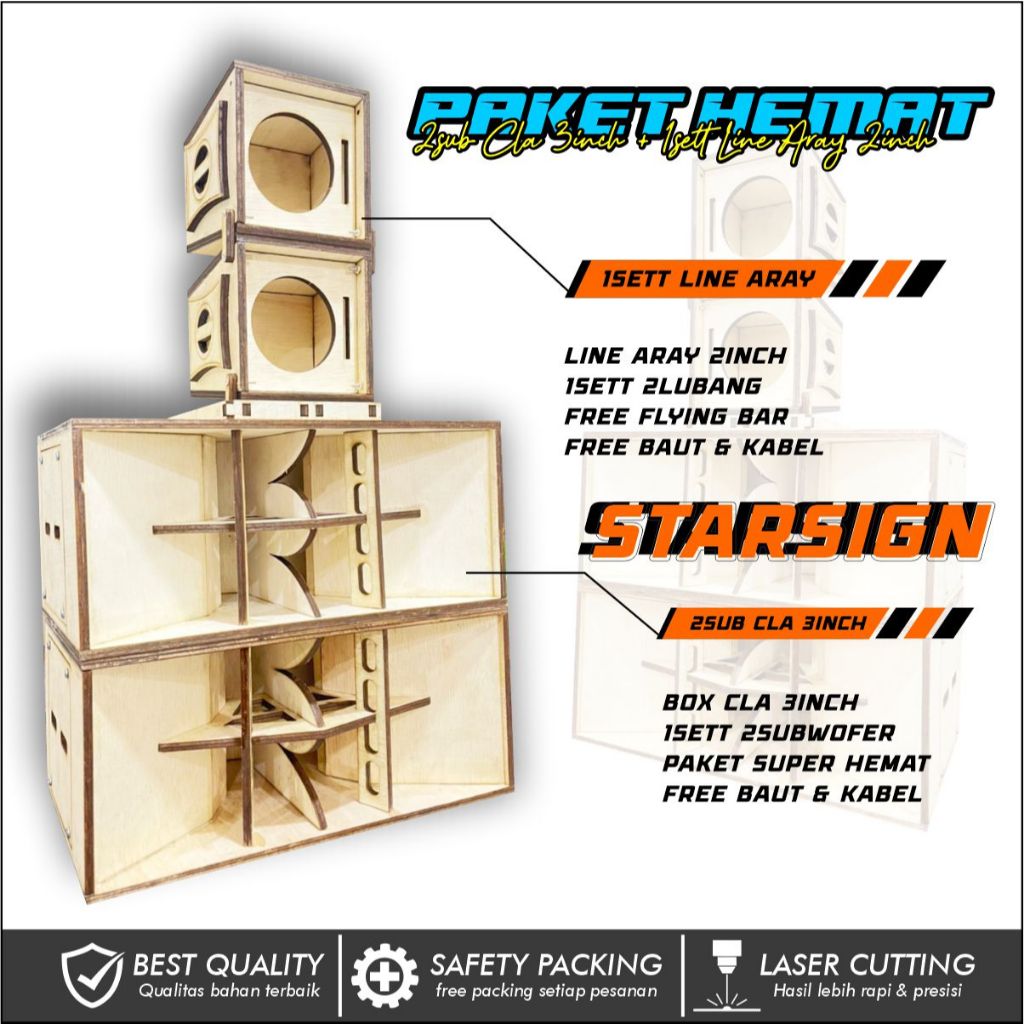 StarSign-Paket Hemat 2 Box CLA 3inch + Line Aray 2inch Sound System Miniatur Triplek 5mm