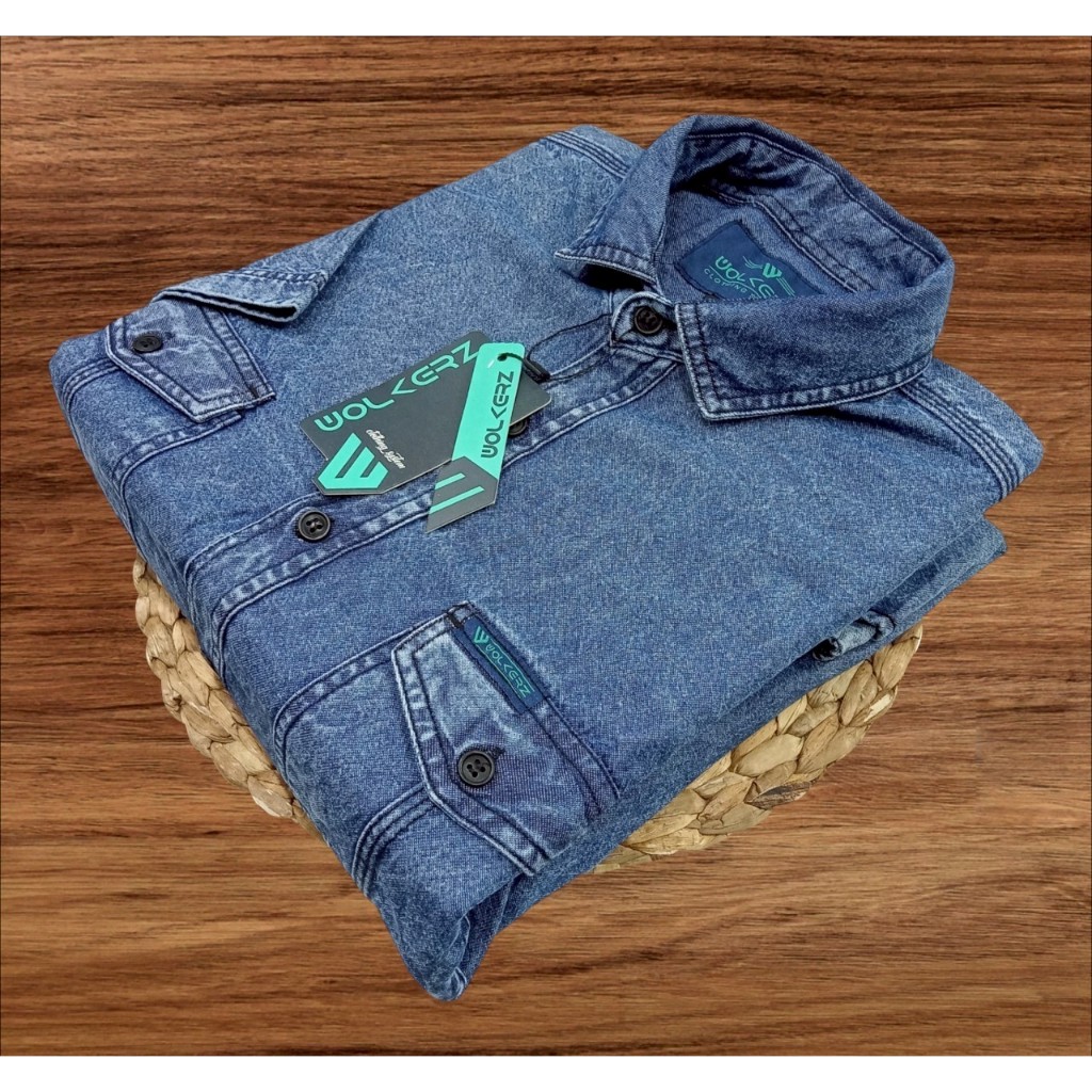 Kemeja denim pria lengan pendek
