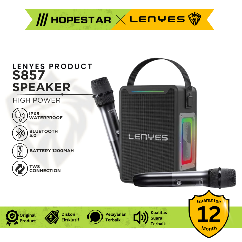 Lenyes S-857 KTV Speaker Bluetooth Portable Wireless RGB light DSP Stereo FM Radio High Power TWS