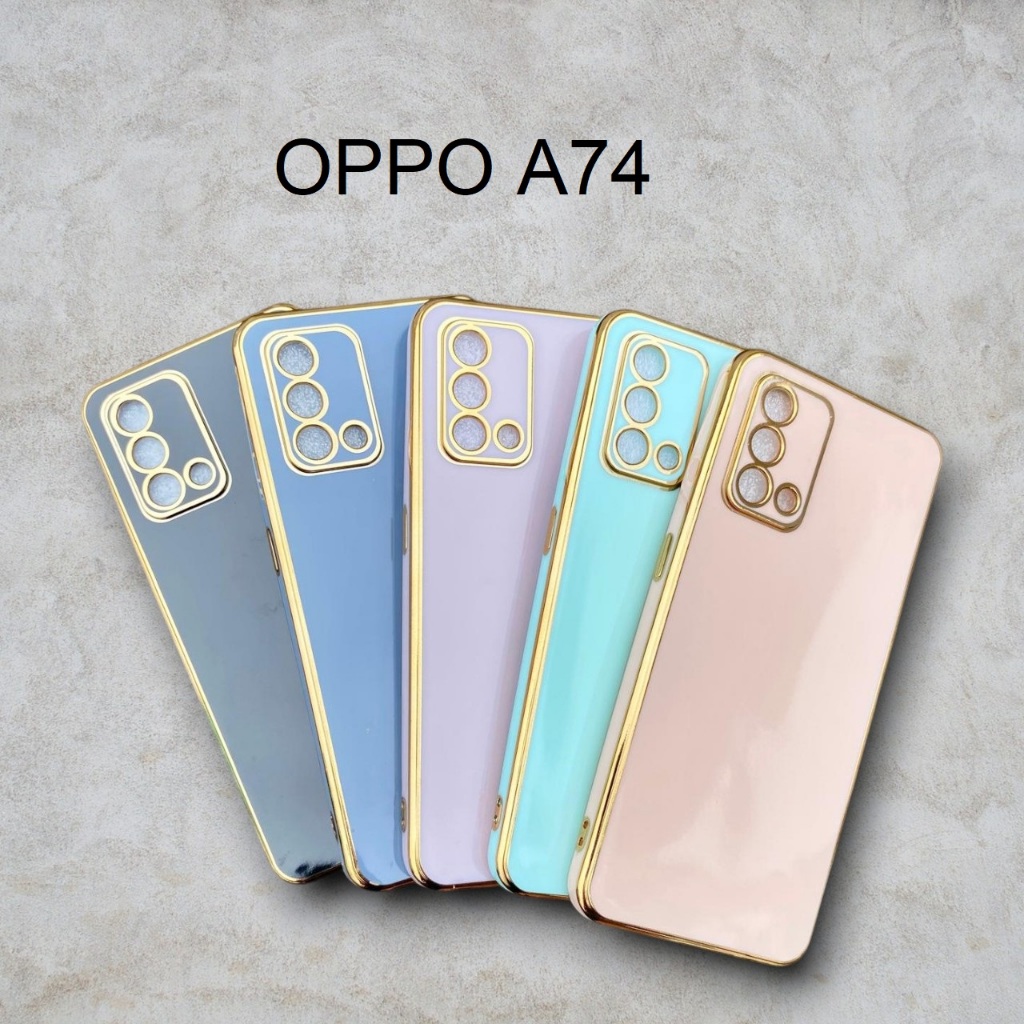 6D Lens Cover Case for OPPO A74 4G Square Edge Gold Chrome List 6D Plating