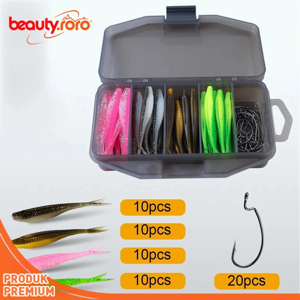 61Pcs Umpan Soft Lure 1 Set Box Kotak Umpan Pacning Ikan Umpan Pancing Tiruan Bentuk Ikan Bahan Kare