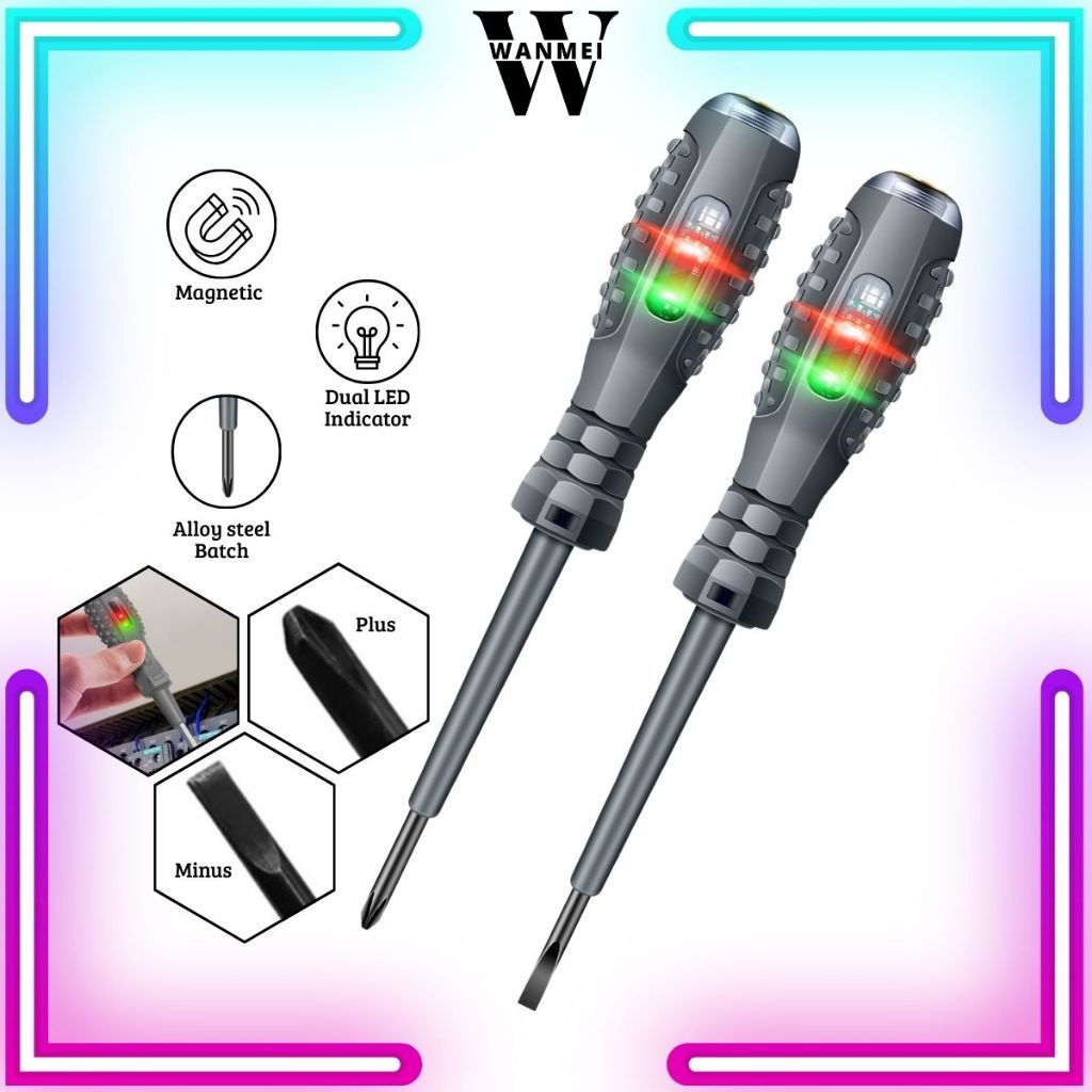 (WM) ObengTestpen Bolak Balik Tespen Induksi Min Plus 2 Dual LED Alat Deteksi Cek Ukur Kabel Putus