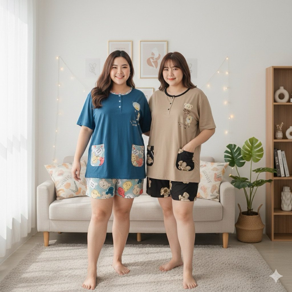 Piyama Celana Pendek Anne Claire Ukuran XL 2L Jumbo Babydoll Celana Pendek Anne Claire Jumbo Baju Ti