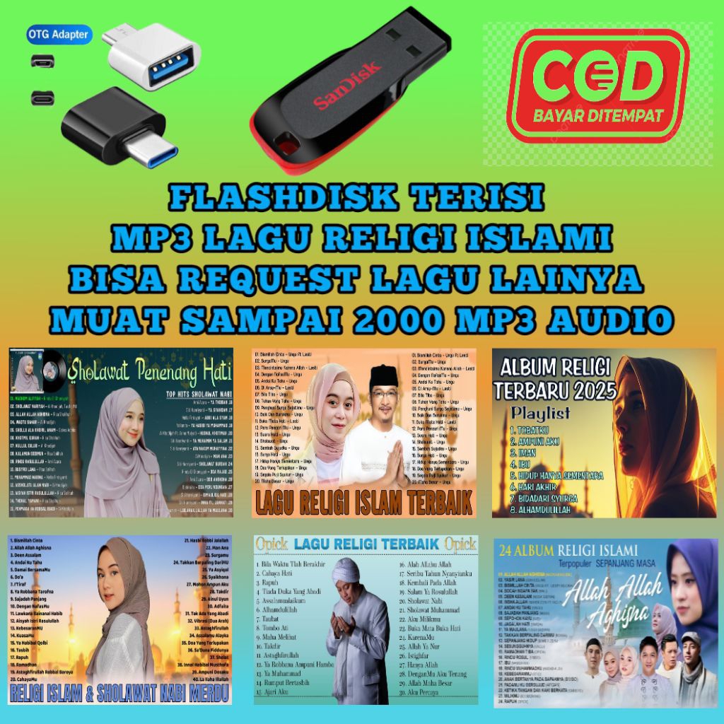 MP4 MP3 FLASH DISK FULL LAGU RELIGI ISLAMI - FLASH DISK MOBIL MP3 SHOLAWAT - USB FLASHDISK LAGU RELI
